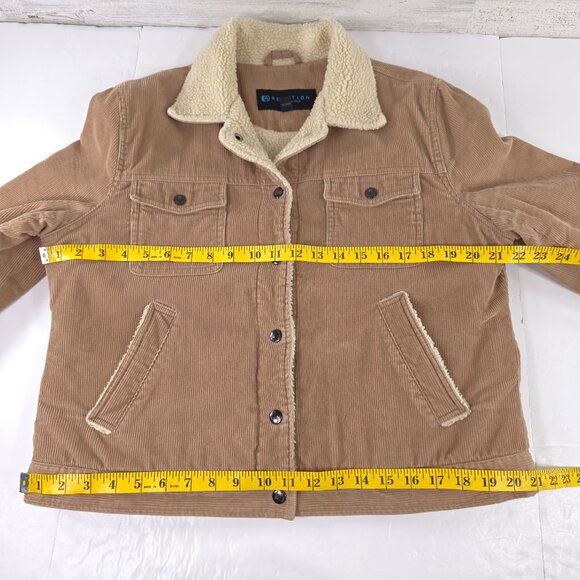 REACTION KENNETH COLE TAN CORDUROY JACKET WOMEN'S SIZE LARGE SNAP BUTTON POCKETS - Picture 12 of 16